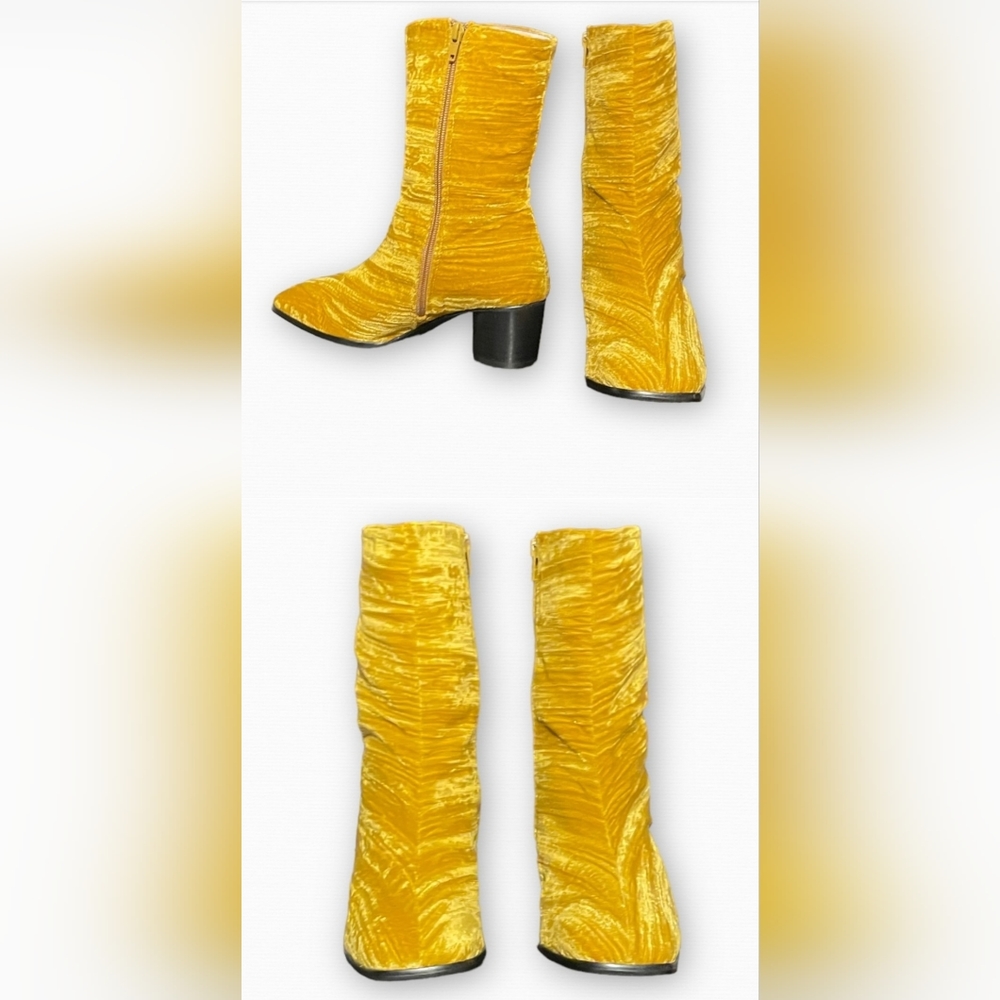 NEW! Anthropologie “INTENTIONALLY BLANK” Hype Golden Velvet Mid Calf Boots Sz 10